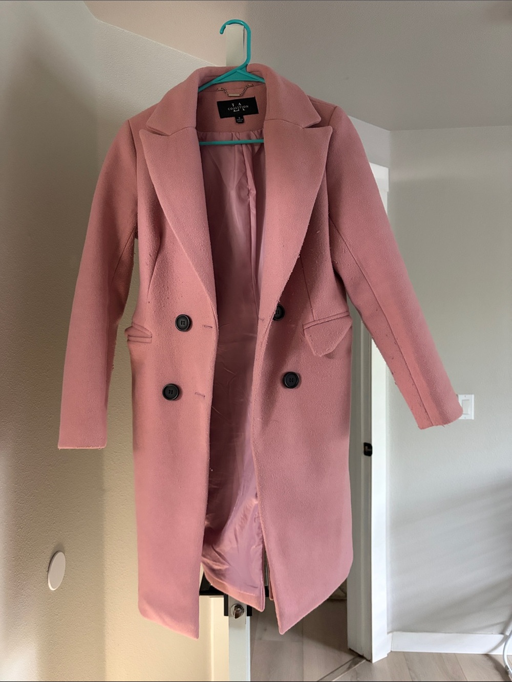 Pink Double-Breasted Longline Trench Coat